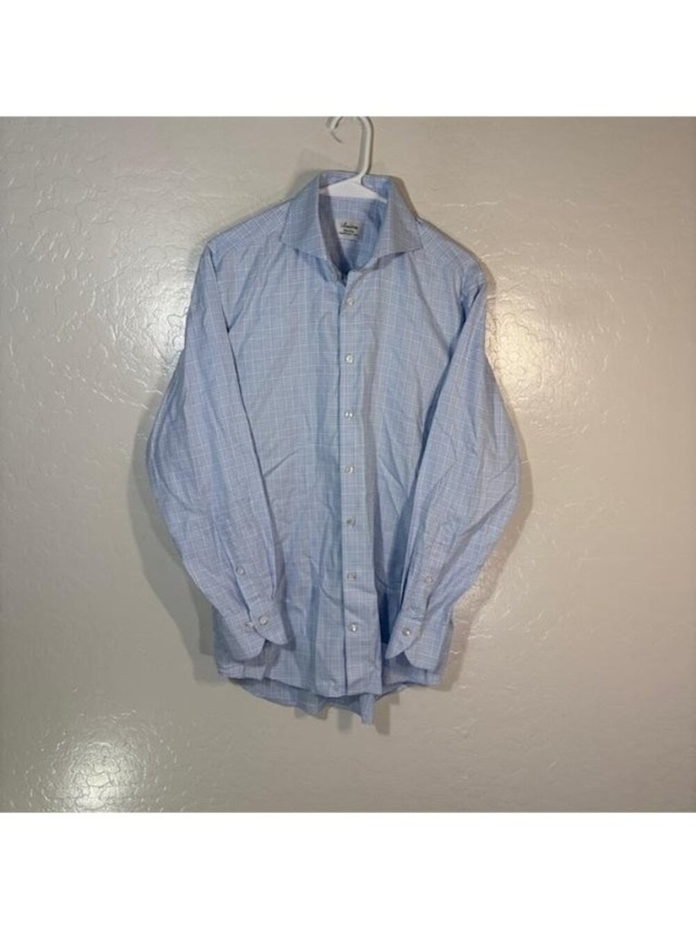 Stenströms Shirt Mens 15.5 39 Blue Check Slim Fitted Body Twofold Cotton Dress